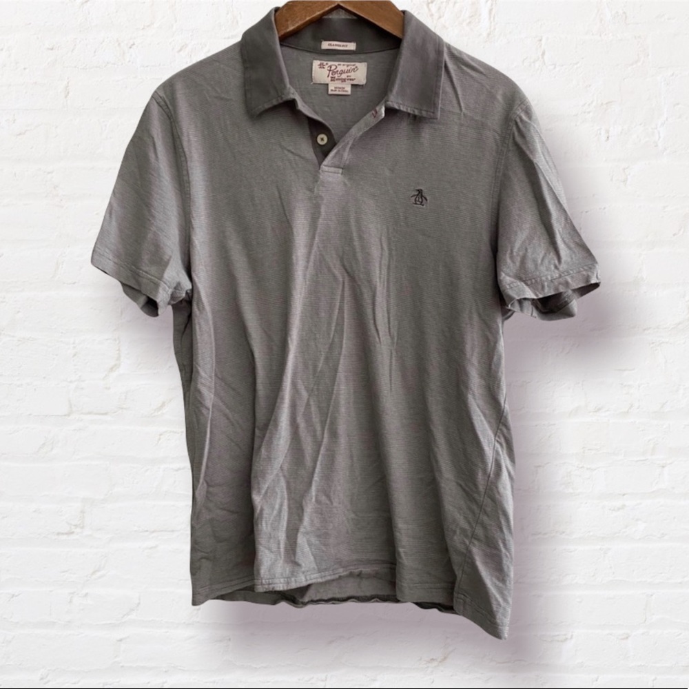 Original Penguin Gray Striped Polo - Medium